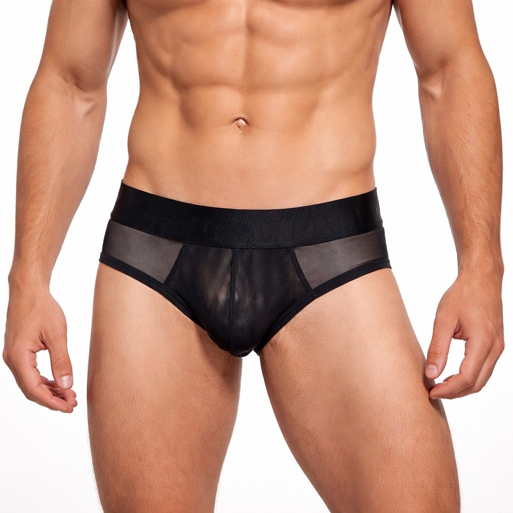 Jockmail Large (30-32) Mens Black Sheer Mesh Briefs Low Rise Underwear JM334 NEW